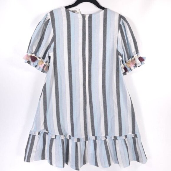 Loveriche Mini Dress Flare Striped Tassels Ruffled Hem‎ Cotton LD42842 SMALL - Picture 2 of 13